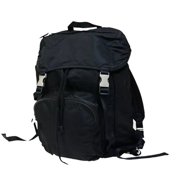 PRADA Logo Tessuto Backpack Bag Nylon Black Nero SHW Italy - Picture 1 of 14